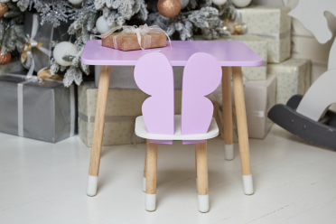 Дитячий  прямокутний стіл і стільчик метелик із білим сидінням. Столик фіолетовий дитячий