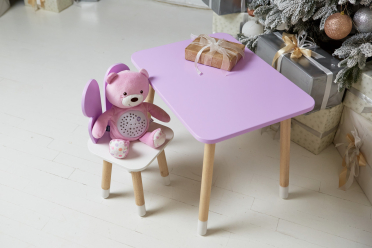 Дитячий  прямокутний стіл і стільчик метелик із білим сидінням. Столик фіолетовий дитячий