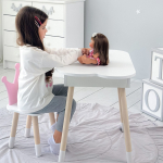 Новинка! Дитячий стіл білий хмарка з нішею і стільчик корона рожевий 85866