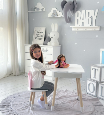 Новинка! Дитячий стіл білий хмарка з нішею і стільчик корона рожевий 85866
