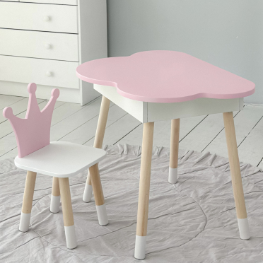 Новинка! Дитячий стіл рожевий хмарка з нішею і стільчик корона рожевий 93061