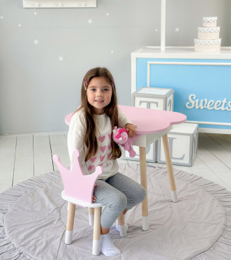 Новинка! Дитячий стіл рожевий хмарка з нішею і стільчик корона рожевий 93061
