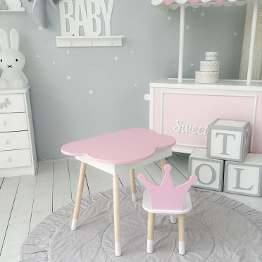 Новинка! Дитячий стіл рожевий хмарка з нішею і стільчик корона рожевий 93061