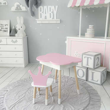 Новинка! Дитячий стіл рожевий хмарка з нішею і стільчик корона рожевий 93061