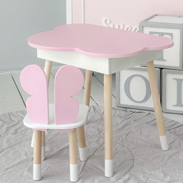 Новинка! Дитячий стіл рожевий тучка з нішею і стільчик метелик рожева 23412