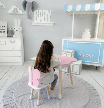 Новинка! Дитячий стіл рожевий тучка з нішею і стільчик метелик рожева 23412