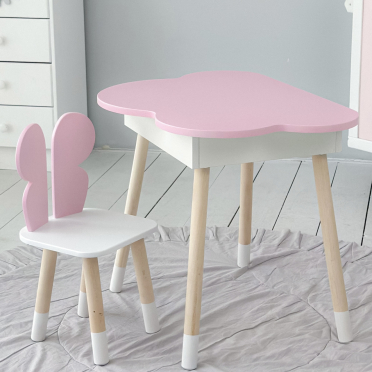 Новинка! Дитячий стіл рожевий тучка з нішею і стільчик метелик рожева 23412