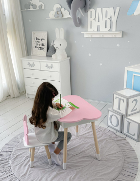 Новинка! Дитячий стіл рожевий тучка з нішею і стільчик метелик рожева 23412