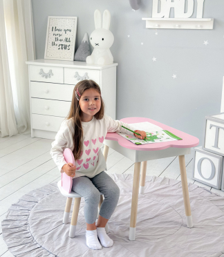 Новинка! Дитячий стіл рожевий тучка з нішею і стільчик метелик рожева 23412