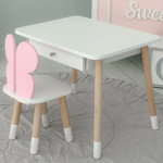 Дитячий білий столик з шухлядою  і стільчик метелик рожевий 34961