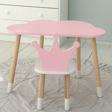 Стіл хмарка і стільчик рожевий  корона з білим сидінням. Столик для занять