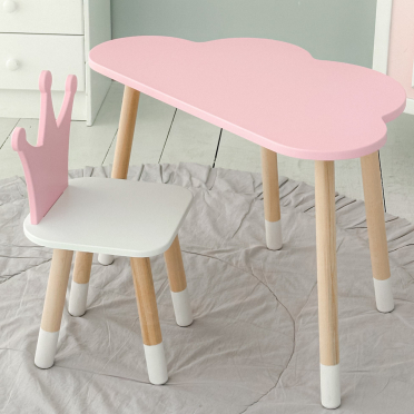Стіл хмарка і стільчик рожевий  корона з білим сидінням. Столик для занять