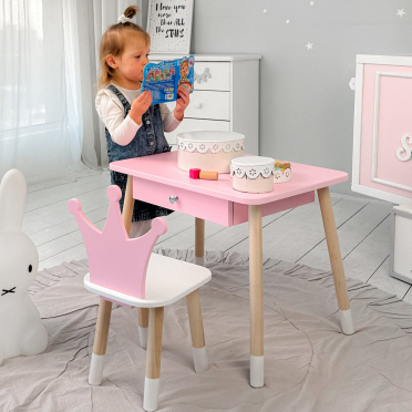 Дитячий столик і стільчиккорона  рожевий. Столик із шухлядою для олівців і розмальовок