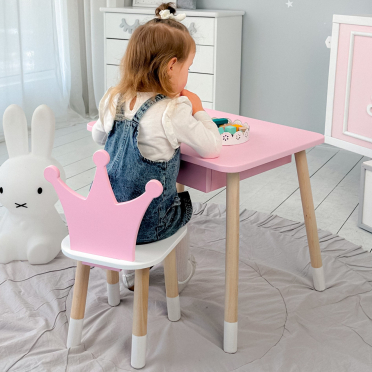Дитячий столик і стільчиккорона  рожевий. Столик із шухлядою для олівців і розмальовок
