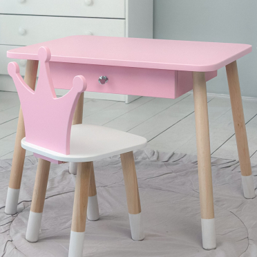 Дитячий столик і стільчиккорона  рожевий. Столик із шухлядою для олівців і розмальовок