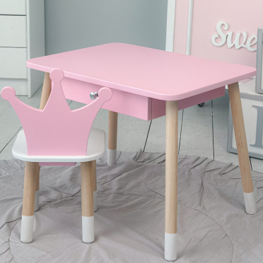 Дитячий столик і стільчиккорона  рожевий. Столик із шухлядою для олівців і розмальовок