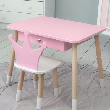 Дитячий столик і стільчиккорона  рожевий. Столик із шухлядою для олівців і розмальовок