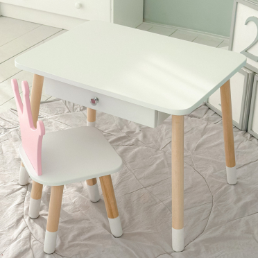 Дитячий столик білий і стільчик корона біло-рожевий. Столик із шухлядою для олівців і розмальовок 56787