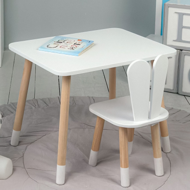 Прямокутний стіл та стіл дитячий білосніжний зайчик. Білий дитячий столик