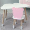 Дитячи білий стіл хмарка і стільчик ведмедик дитячий рожевий. Дитячий столик білосніжний.