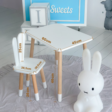 Прямокутний стіл та стіл дитячий білосніжний зайчик. Білий дитячий столик