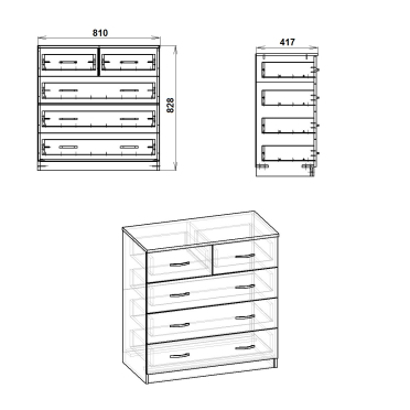 Комод 2+3 П напрямні повного висування